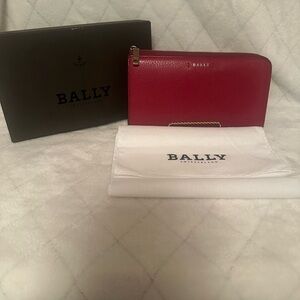 Bally Crimson Leather Wallet with Gold Accents